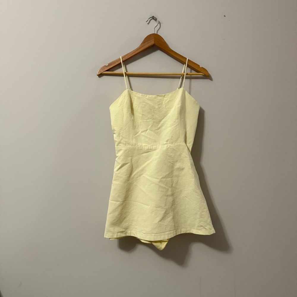 3/$20⚡️ Zara Pale Yellow Mini Dress Romper Sleeveless Square Neck Summer - Picture 4 of 14